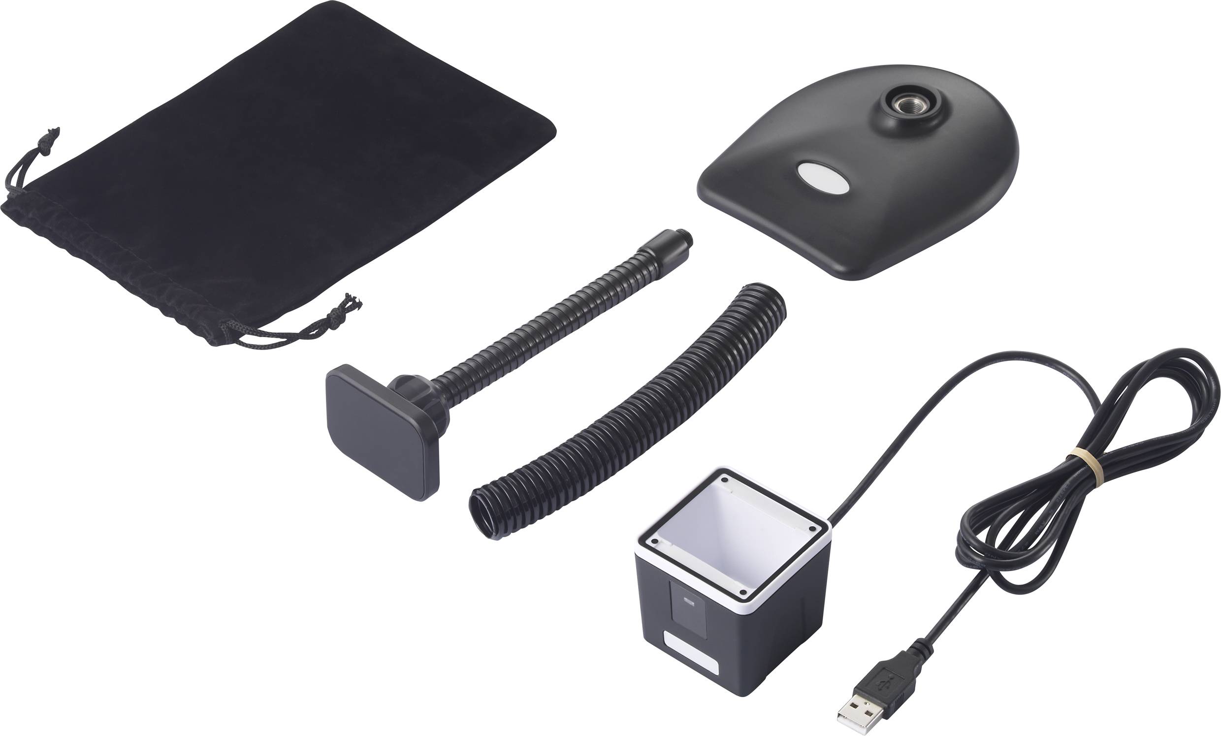Komplettes USB-Kamera-Set mit Tasche, flexibler Halterung und Kabel.