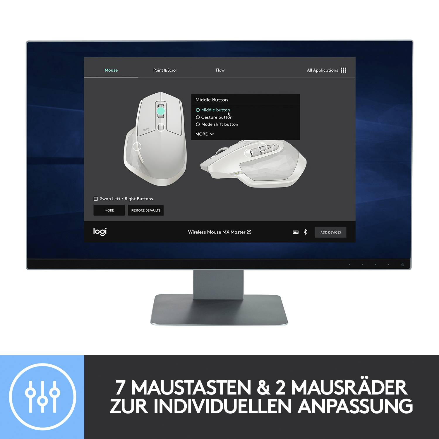 Logitech MX Master 2S Ergonomische Maus Funk Laser Schwarz 5 Tasten 4000 dpi Ergonomisch