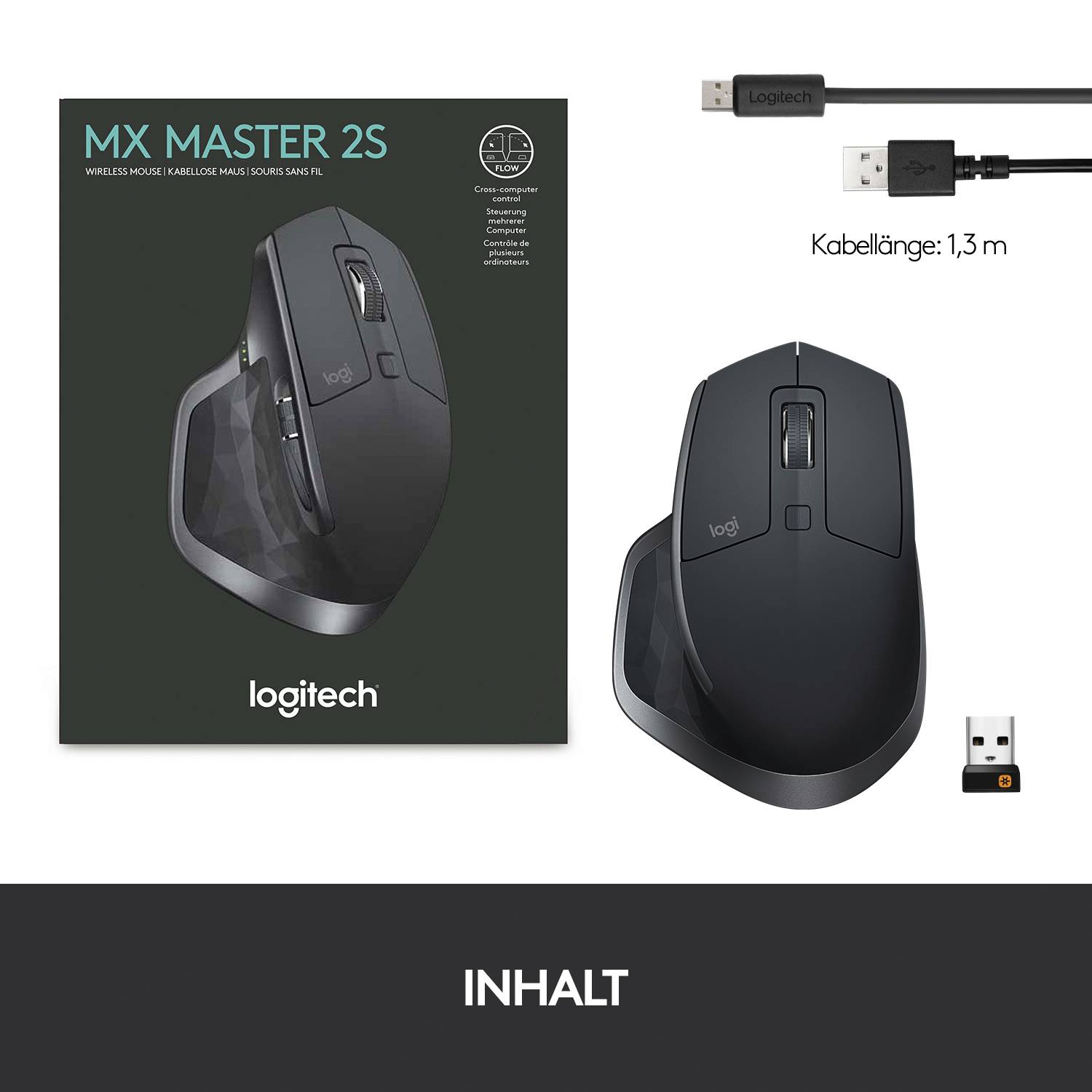 Logitech MX Master 2S Ergonomische Maus Funk Laser Schwarz 5 Tasten 4000 dpi Ergonomisch
