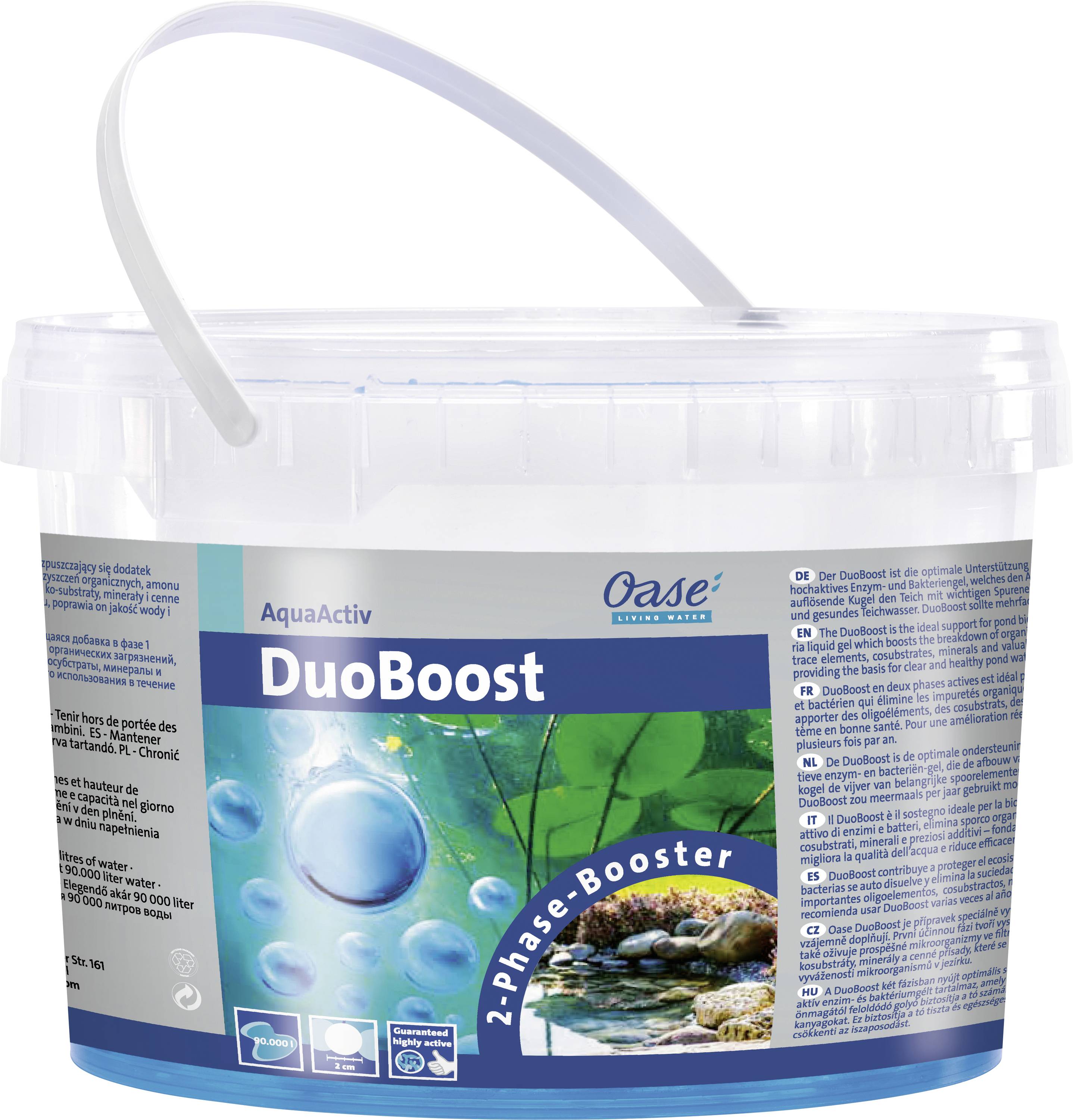 Ein durchsichtiger Eimer mit blauem Gelkugeln und einem weißen Tragegriff, gefüllt bis zum oberen Drittel.