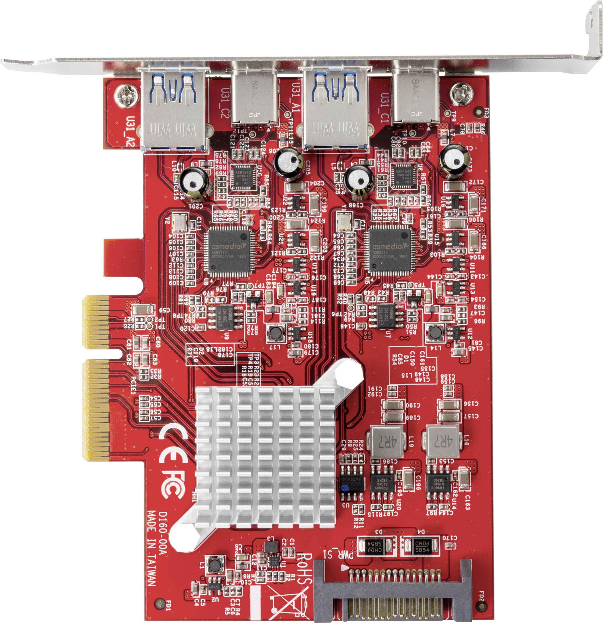Renkforce RF-4679642 2+2 Port USB 3.2 Gen 2 Controllerkarte USB-A (USB 3.2 Gen 2), USB-C® PCIe