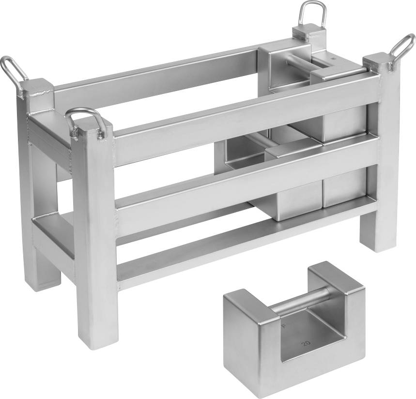 Metallisches Kalibriergewicht in rechteckiger Form mit abnehmbaren Gewichten. Wird für präzise Messungen und Prüfungen verwendet.