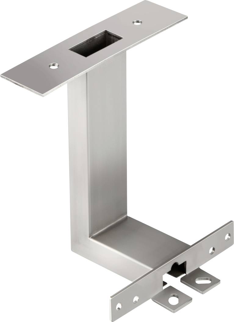 Metalldübel für Wandmontage, mit rechteckiger Basis und mehreren Bohrlöchern zur Befestigung.