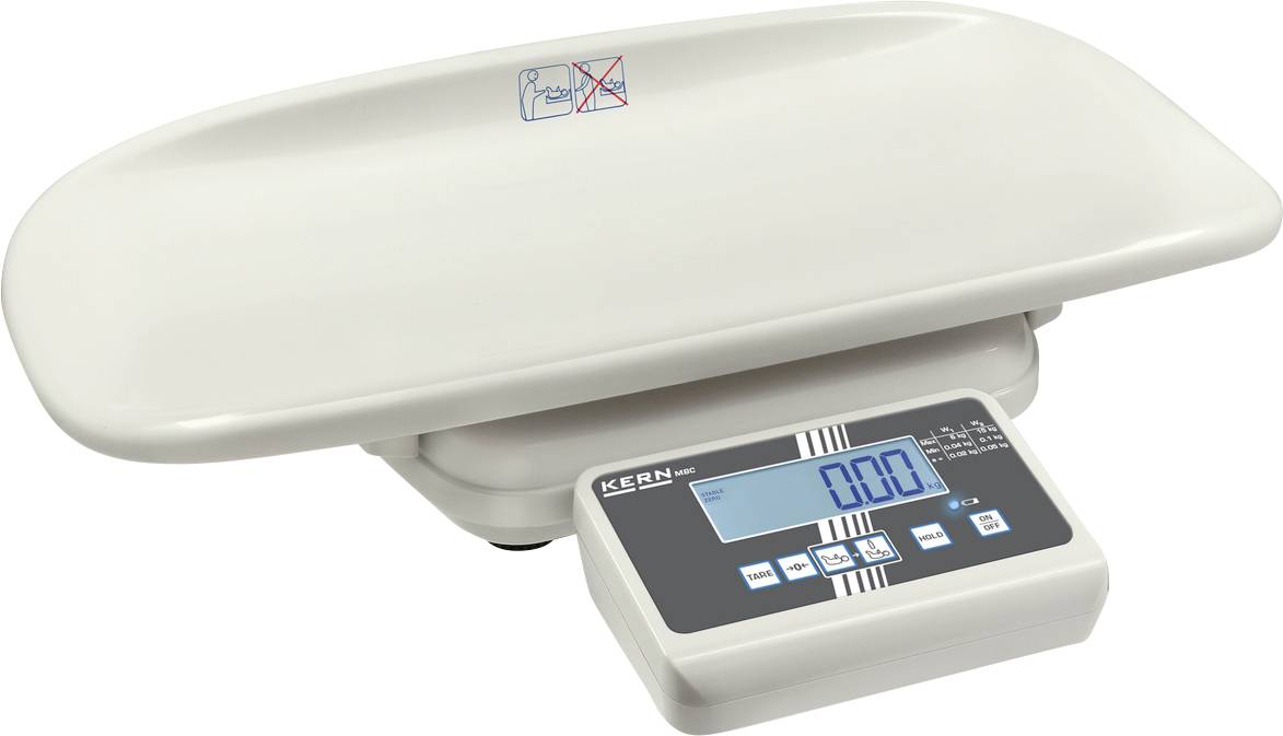 Elektronische Babywaage mit digitalem Display, zeigt '0.00' an, geeignet für präzise Gewichtsmessungen von Kleinkindern.