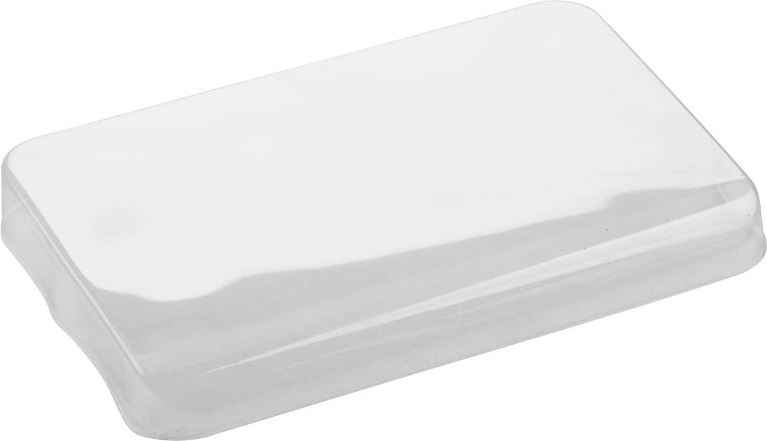 Durchsichtige rechteckige Kunststoffabdeckung, flach liegend.