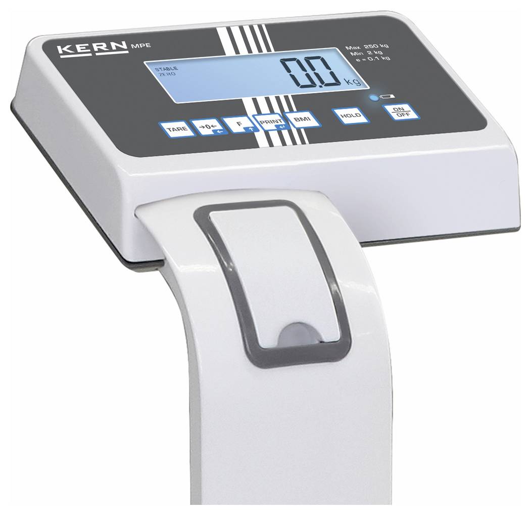 Digitale Waage mit Display, das '0,0 kg' anzeigt. Markiert mit 'Kern'. Geeignet zur Messung von Gewicht in Kilogramm.