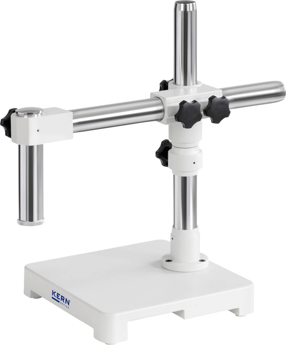 Stativ aus Metall mit verstellbaren Armen und Knöpfen, montiert auf einem stabilen Sockel, geeignet für professionelle Laboranwendungen.