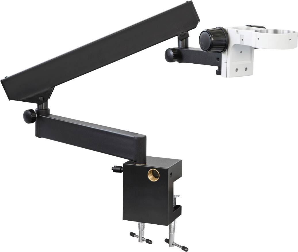 Mikroskop-Schwenkarm mit Klemme, ermöglicht flexible Positionierung und Stabilität für Präzisionsarbeiten.