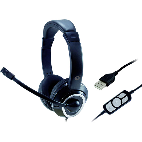 Conceptronic POLONA 01B Telefon Over Ear Headset kabelgebunden Stereo Schwarz Fernbedienung, Lautst