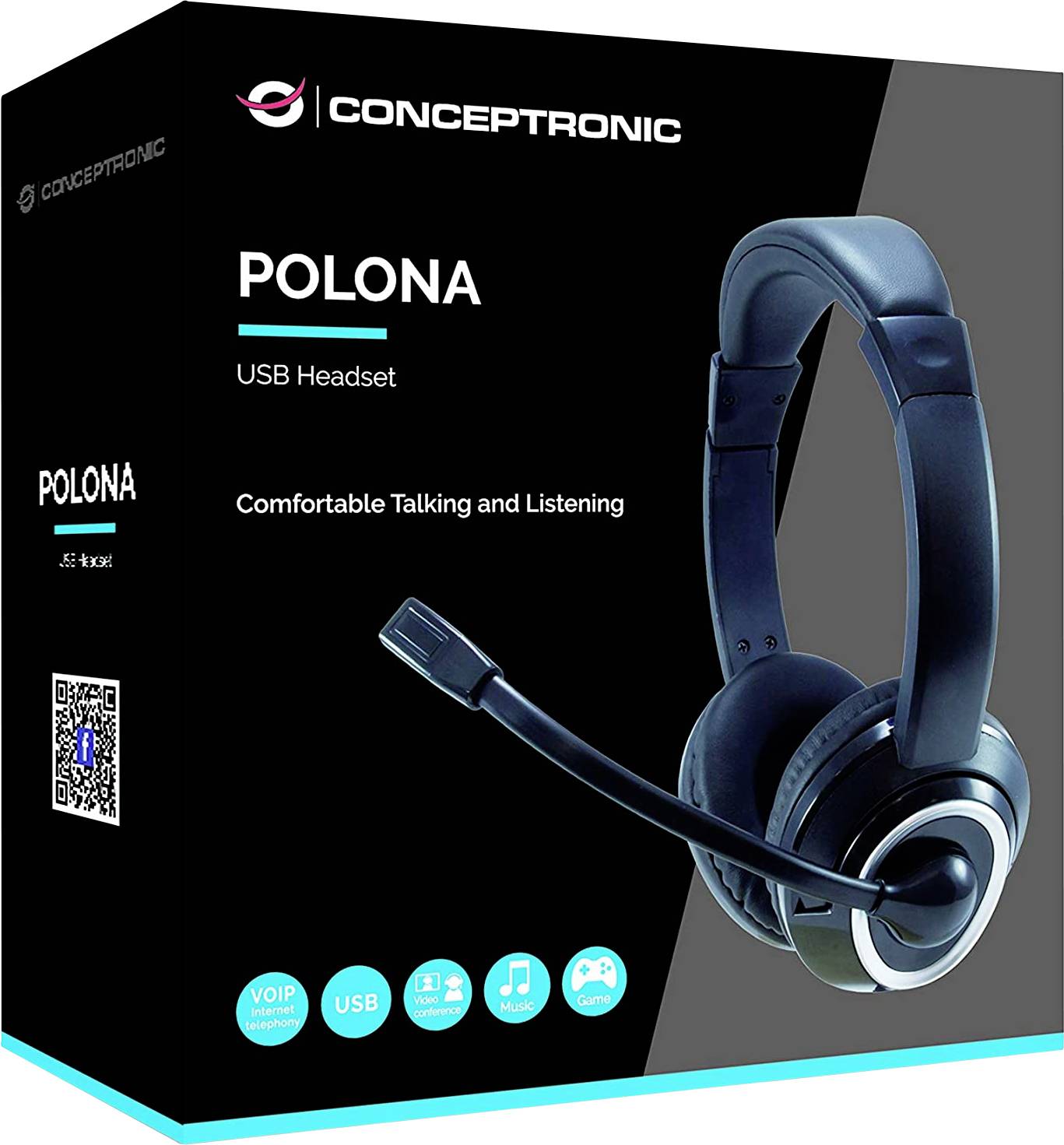 Conceptronic POLONA 01B Telefon Over Ear Headset kabelgebunden Stereo Schwarz Fernbedienung, Lautstärkeregelung, Mikrofon-Stummschaltung