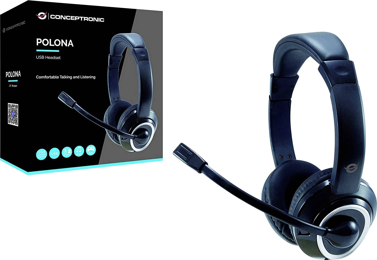Conceptronic POLONA 01B Telefon Over Ear Headset kabelgebunden Stereo Schwarz Fernbedienung, Lautstärkeregelung, Mikrofon-Stummschaltung