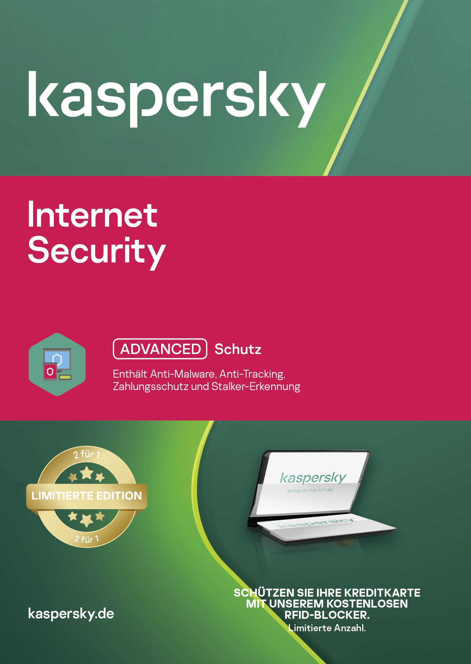 Kaspersky Internet Security Jahreslizenz, 2 Lizenzen Windows, Mac, Android Antivirus, Sicherheits-Software