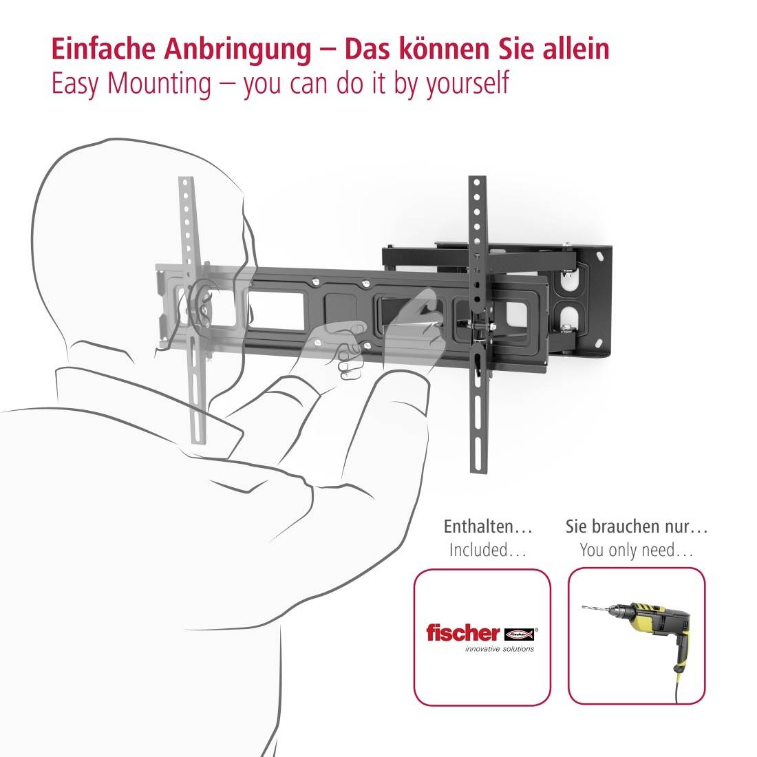 aha Elektronik TV-Wandhalterung, vollbeweglich, 213 cm (84"), Scherenarm, Schwarz TV-Wandhalterung 81,3 cm (32") - 213,4 cm (84") Schwenkbar