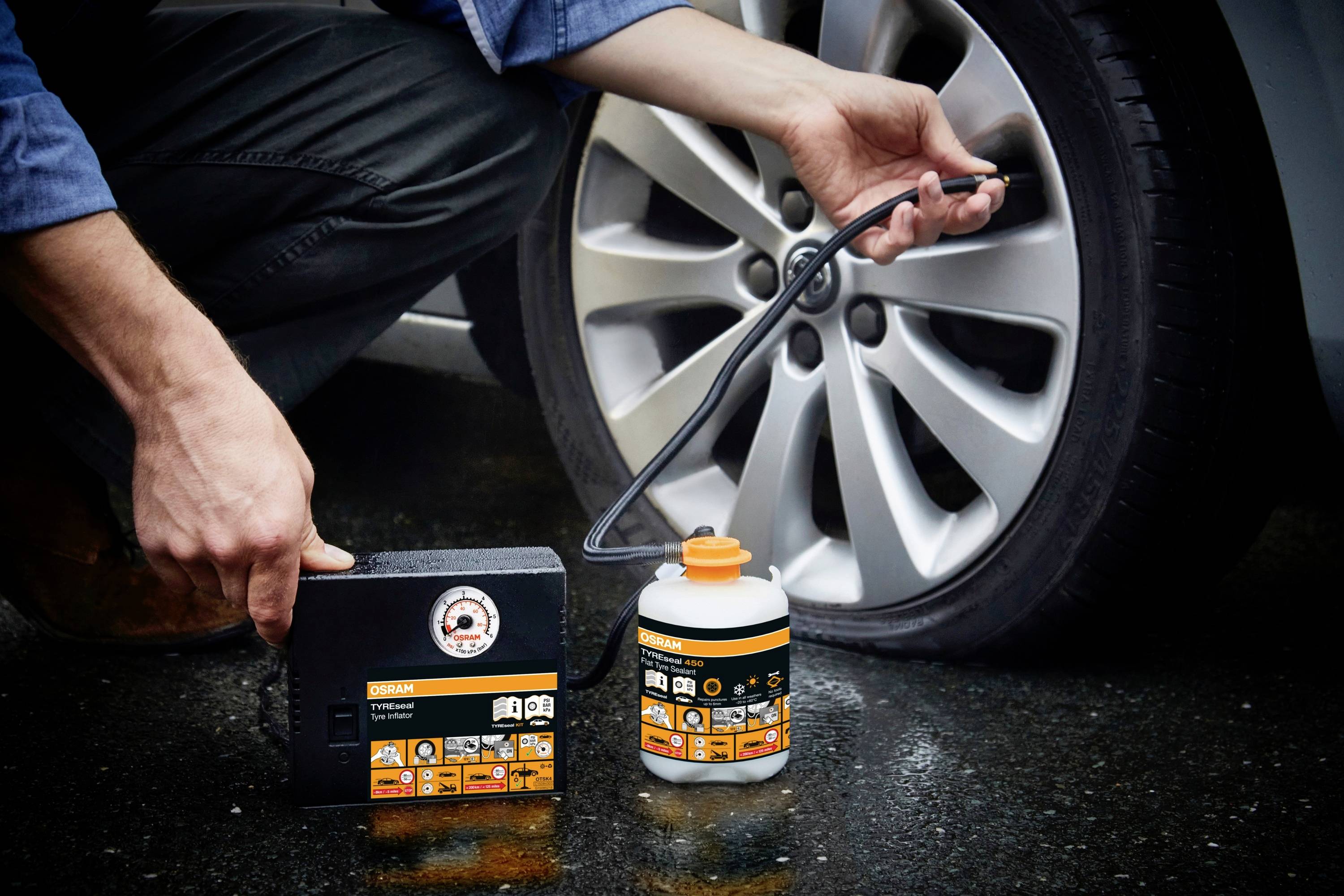 Osram Automotive 4052899620247 OTSK4 Reifen-Pannen Set Pkw, Motorrad (L x B x H) 157 x 89 x 227mm 1St.