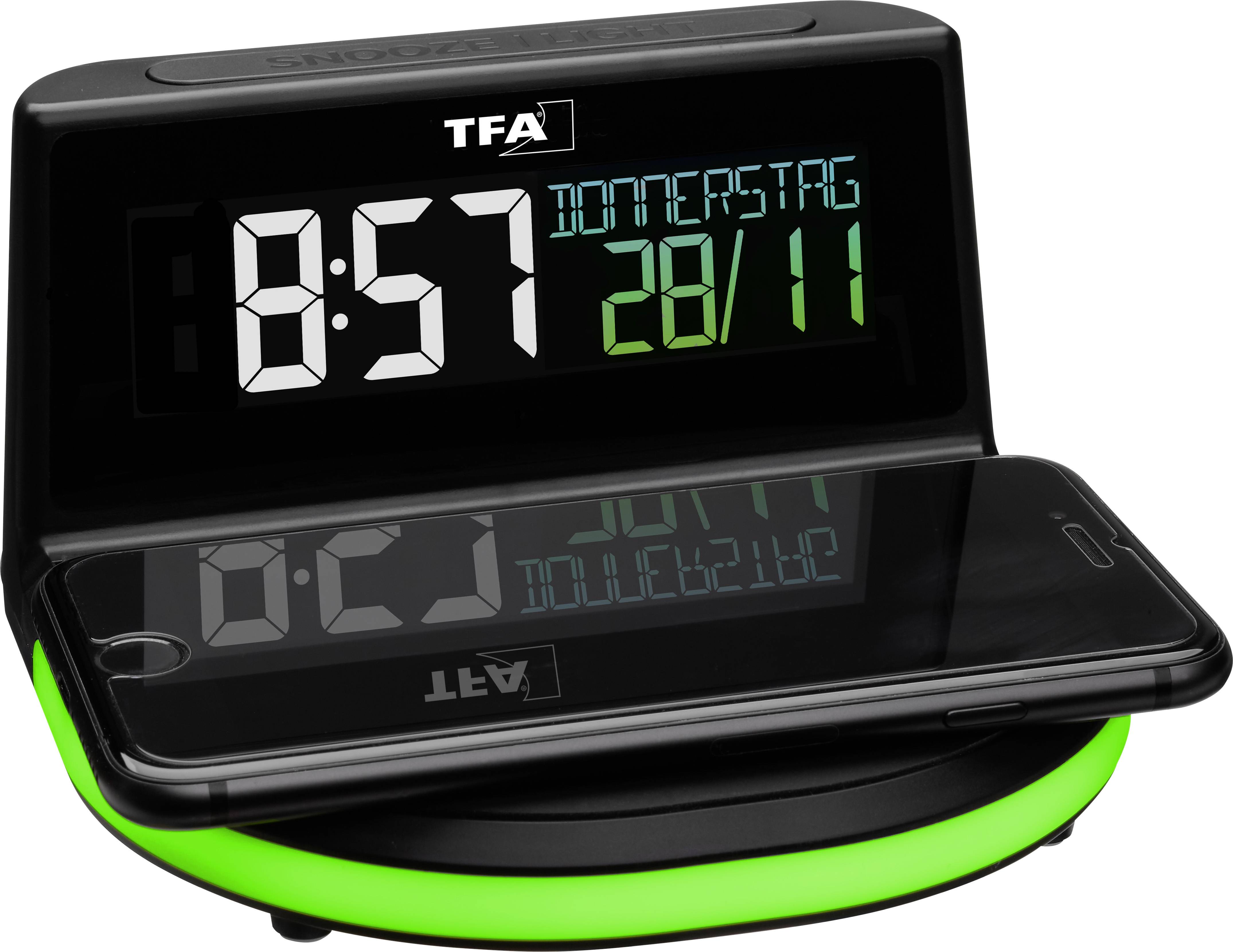 TFA Dostmann 60.2028.01 Quarz Wecker Schwarz Alarmzeiten 1 USB Anschluss