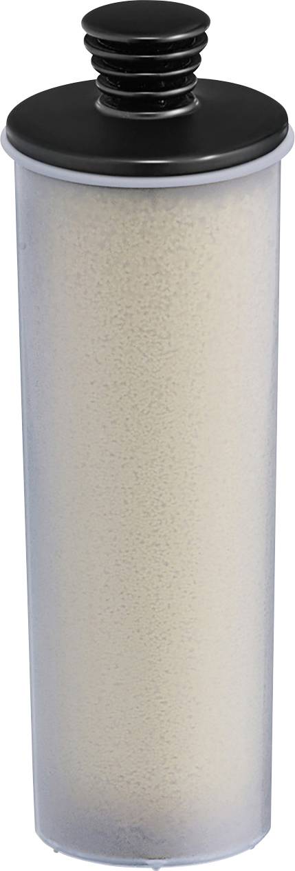 Zylindrischer Wasserfilter mit einem schwarzen Verschluss. Eignet sich zur Reinigung von Haushaltswasser.