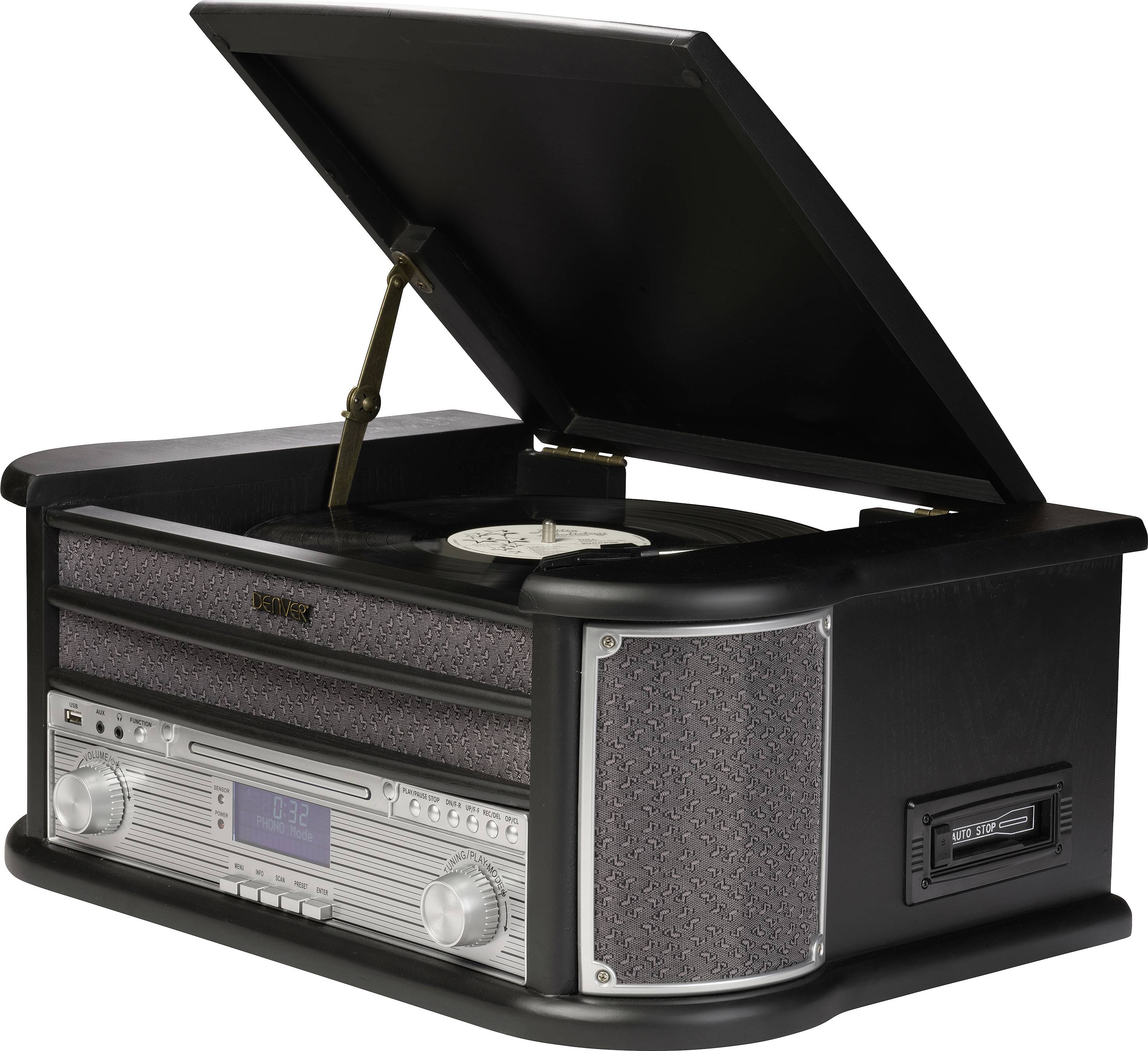 Denver MRD-51 Stereoanlage DAB+, CD, Kassette, Plattenspieler, AUX, USB, Aufnahmefunktion 2 x 2.5 W Schwarz