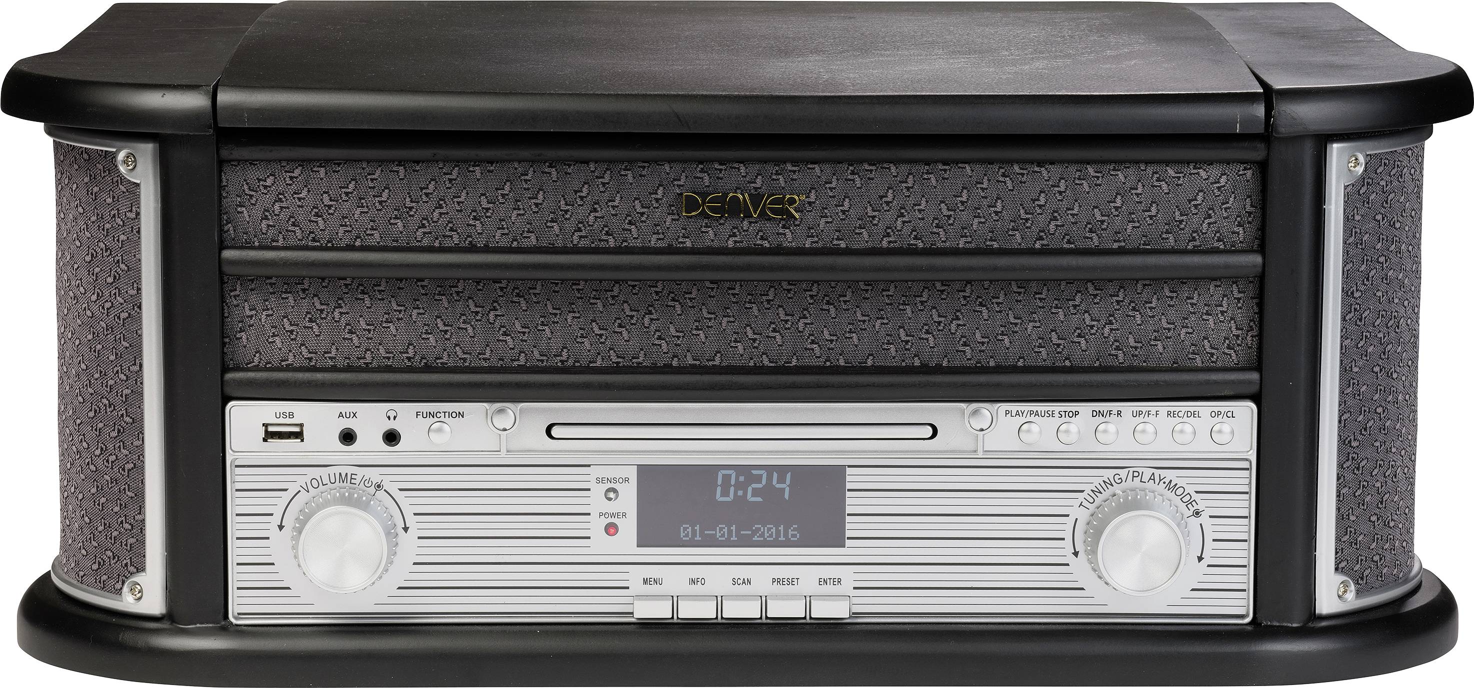 Denver MRD-51 Stereoanlage DAB+, CD, Kassette, Plattenspieler, AUX, USB, Aufnahmefunktion 2 x 2.5 W Schwarz