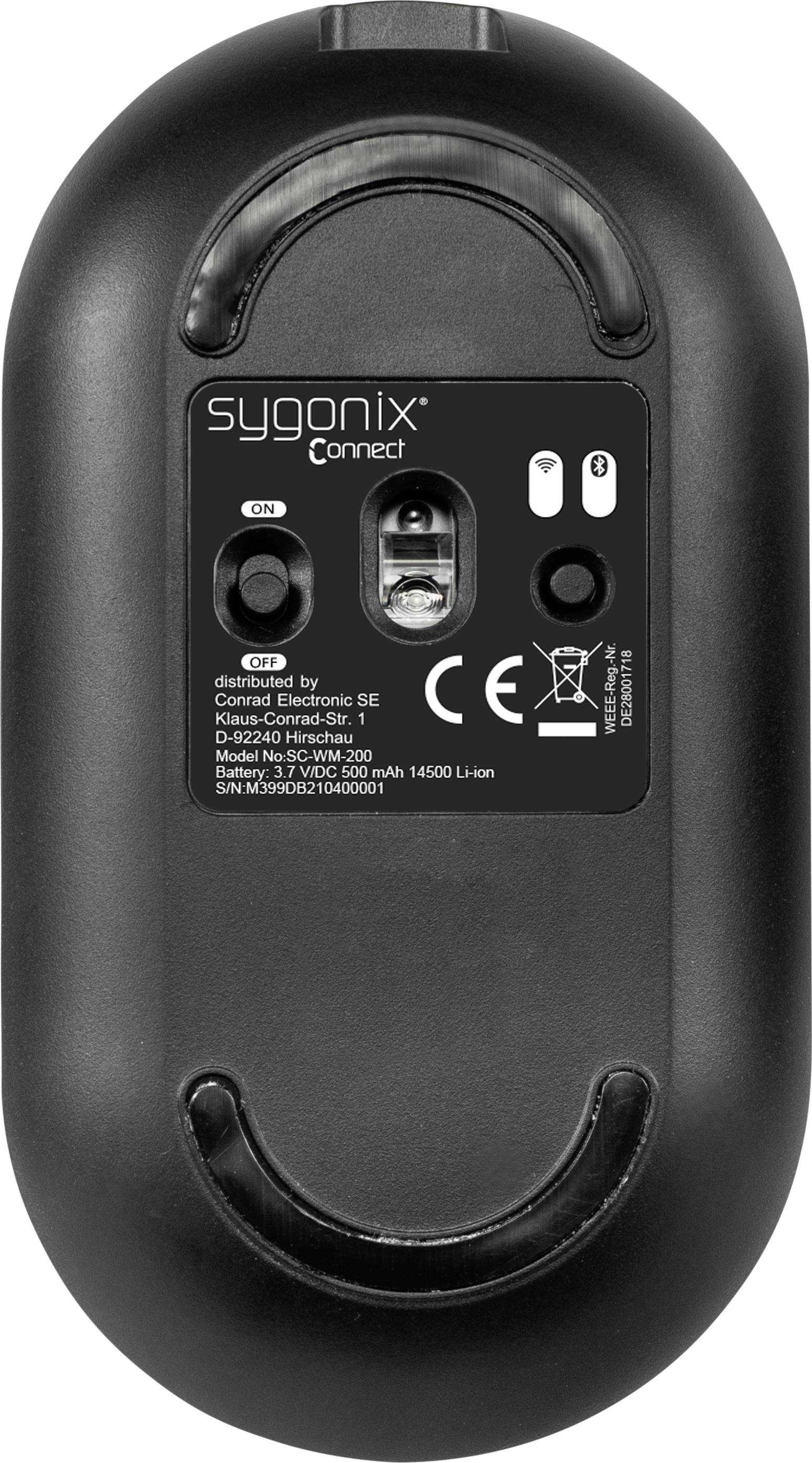 Sygonix Connect SC-WM-200 Kabellose Maus Bluetooth®, Funk Optisch Schwarz 3 Tasten 4000 dpi
