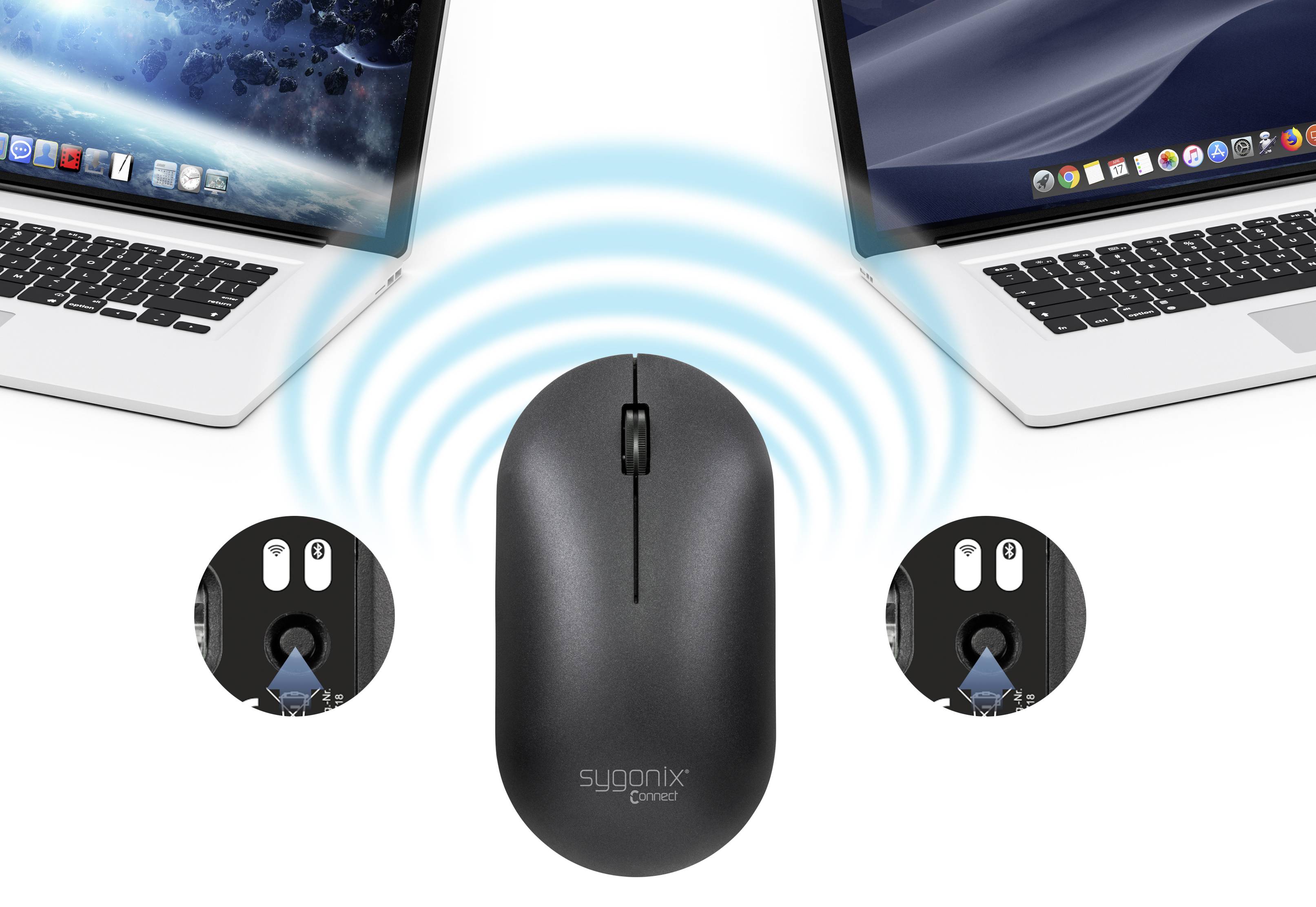 Sygonix Connect SC-WM-200 Kabellose Maus Bluetooth®, Funk Optisch Schwarz 3 Tasten 4000 dpi