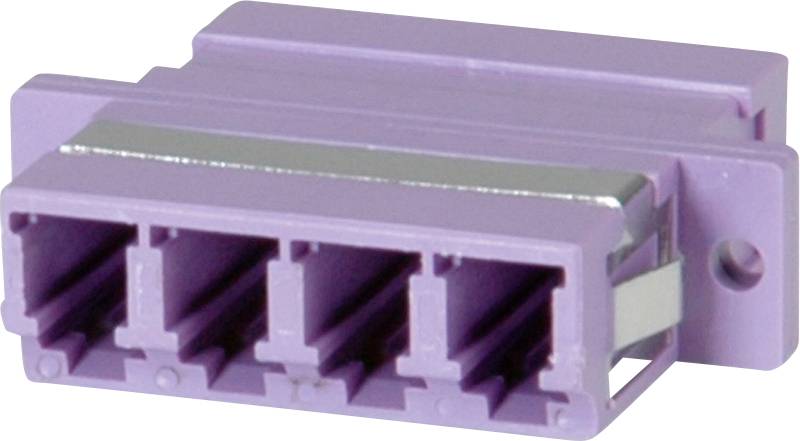 Lila Steckverbinder mit vier Anschlussbuchsen aus Kunststoff, rechteckig geformt.