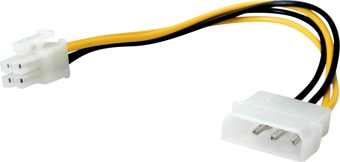Kabeladapter mit zwei verschiedenen Steckverbindern: Molex-Stecker auf eine 3-polige Buchse, hauptsächlich in Computern verwendet.