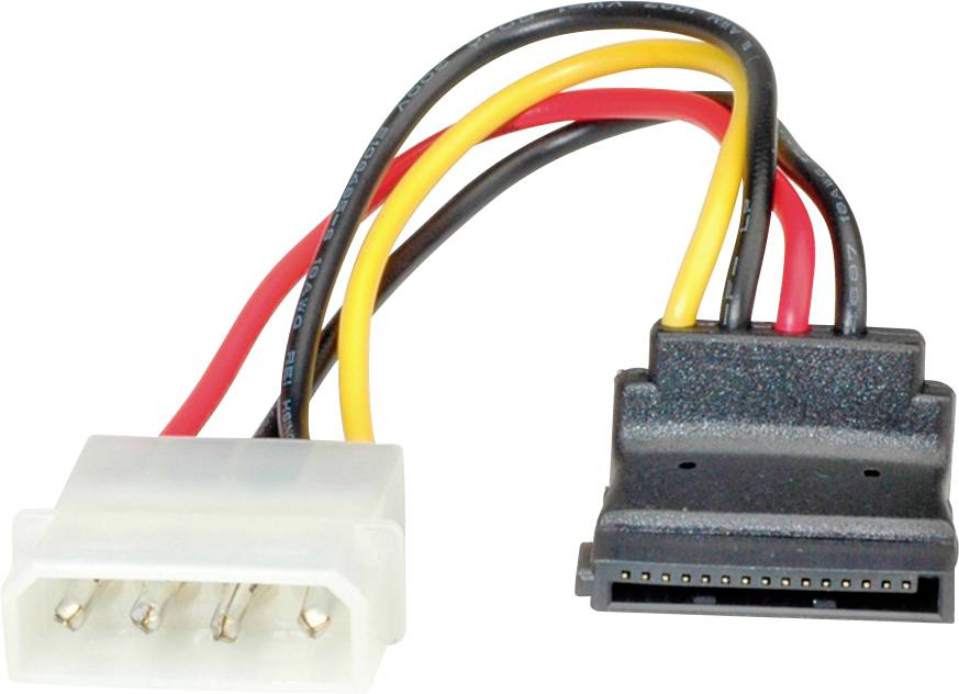 Molex-Stecker verbindet sich mit einem SATA-Anschluss, zeigt die Umwandlung von älteren Stromversorgungen zu neuen Festplattenformaten.