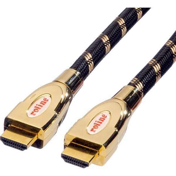 Roline HDMI Anschlusskabel HDMI-A Stecker, HDMI-A Stecker 3.00m Schwarz/Gold 11.04.5692 4K UHD, doppelt geschirmt HDMI-Kabel Roline HDMI Anschlusskabel HDMI-A Stecker, HDMI-A Stecker 3.00m Schwarz/Gold 11.04.5692 4K UHD, doppelt geschirmt HDMI-Kabel