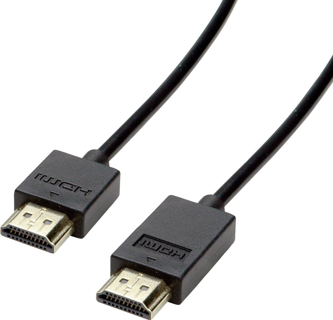 Zwei schwarze HDMI-Kabel mit Steckern. Geeignet für die Verbindung von High-Definition-Geräten wie Fernsehern und Computern.