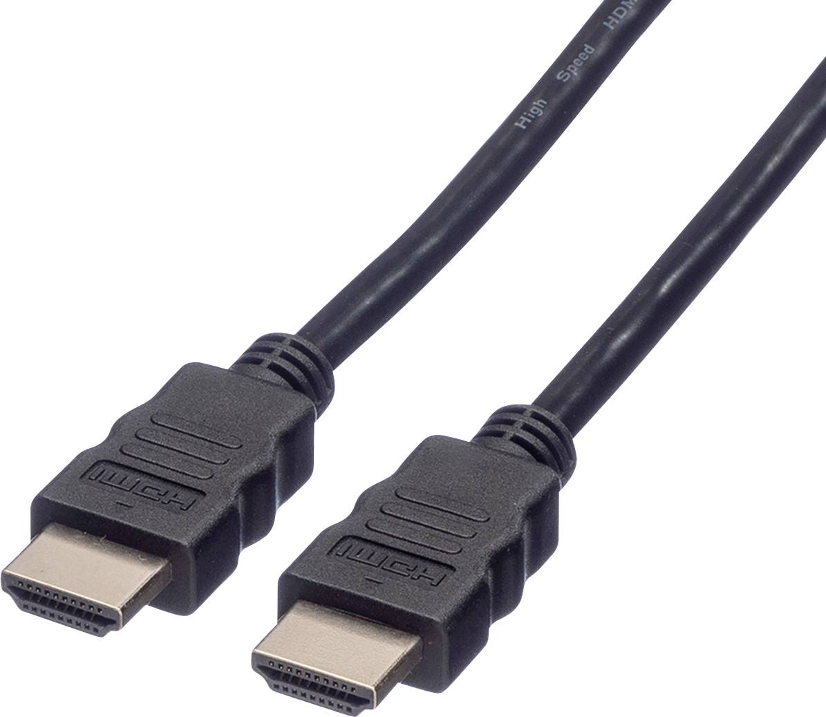 Zwei schwarze HDMI-Kabel mit Steckern, die für die Verbindung von Geräten wie Computern, Fernsehern oder Monitoren verwendet werden.