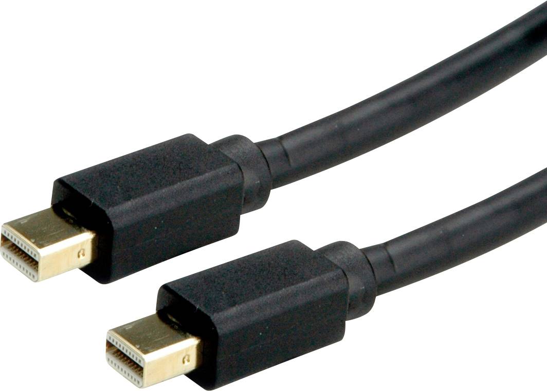 Zwei schwarze Mini DisplayPort-Kabel nebeneinander, die zur Übertragung von Video- und Audiosignalen verwendet werden.