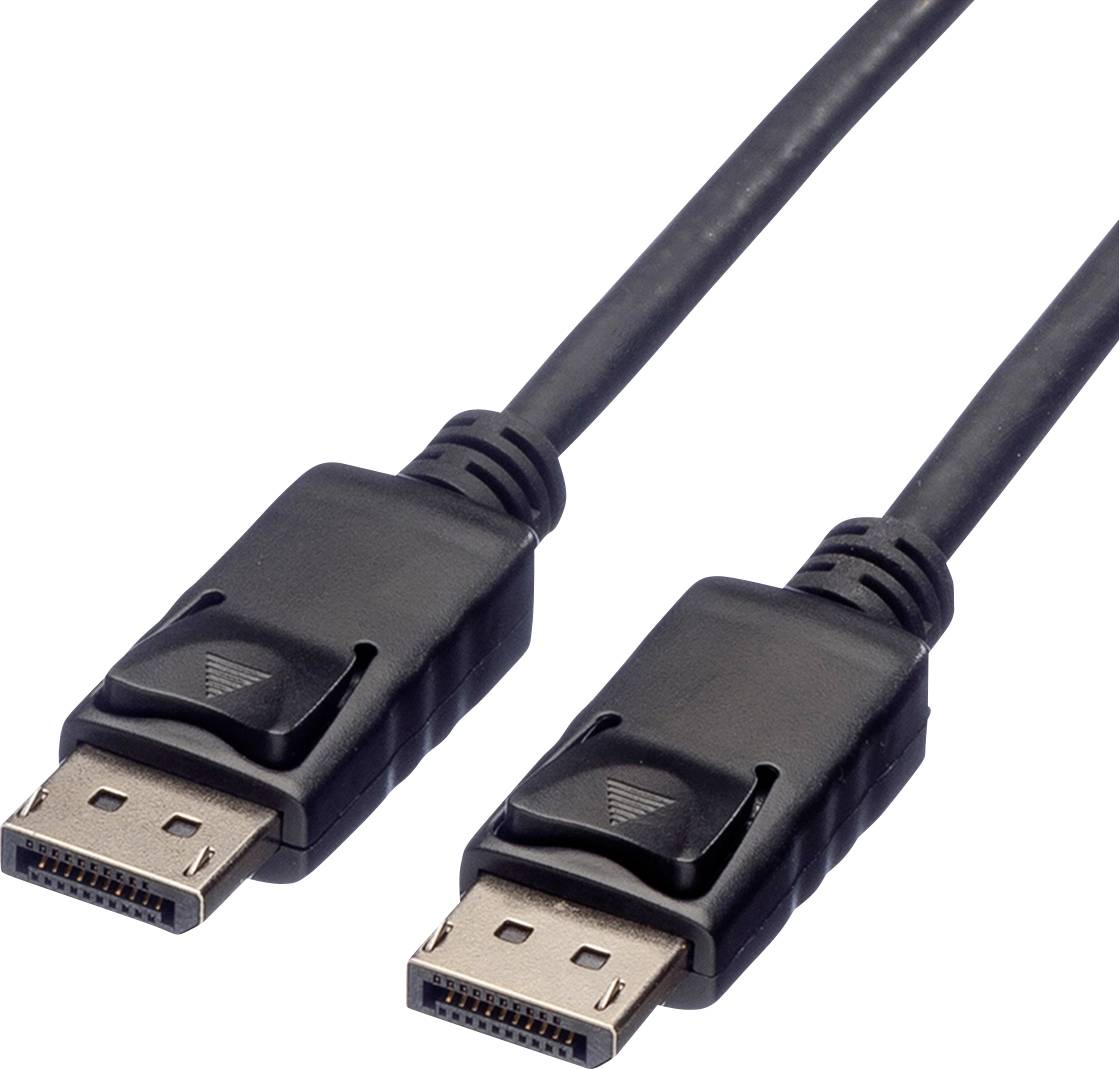Zwei DisplayPort-Kabel auf weißem Hintergrund, geeignet für das Anschließen von Monitoren an Computer für hochauflösende Videoübertragung.