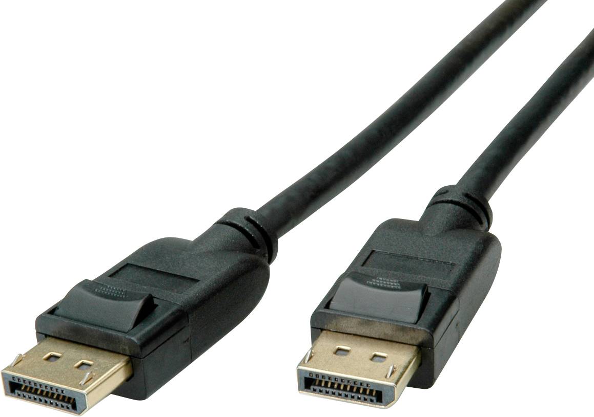 DisplayPort-Kabel mit zwei Anschlüssen, verwendet zur Übertragung von Video- und Audiosignalen zwischen Geräten wie Monitoren und Computern.