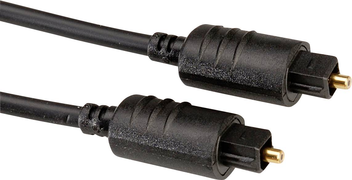 Zwei schwarze optische Audiokabel mit goldenen Steckverbindern liegen parallel zueinander.
