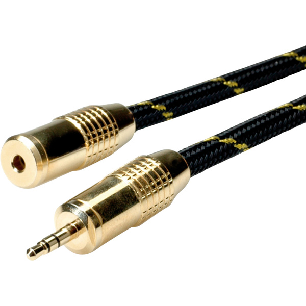 Roline 11.88.4755 Klinke Audio Verlängerungskabel [1x Klinkenstecker 3.5mm - 1x Klinkenbuchse 3.5 mm] 5.00m Schwarz/Gold Geschirmt