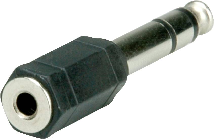 Ein Adapter mit einer Buchse für 3,5-mm-Klinkenstecker und einem Stecker für 6,3-mm-Klinkenbuchsen.