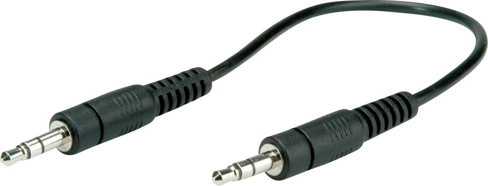 Ein schwarzes Audiokabel mit zwei 3,5-mm-Klinkensteckern.