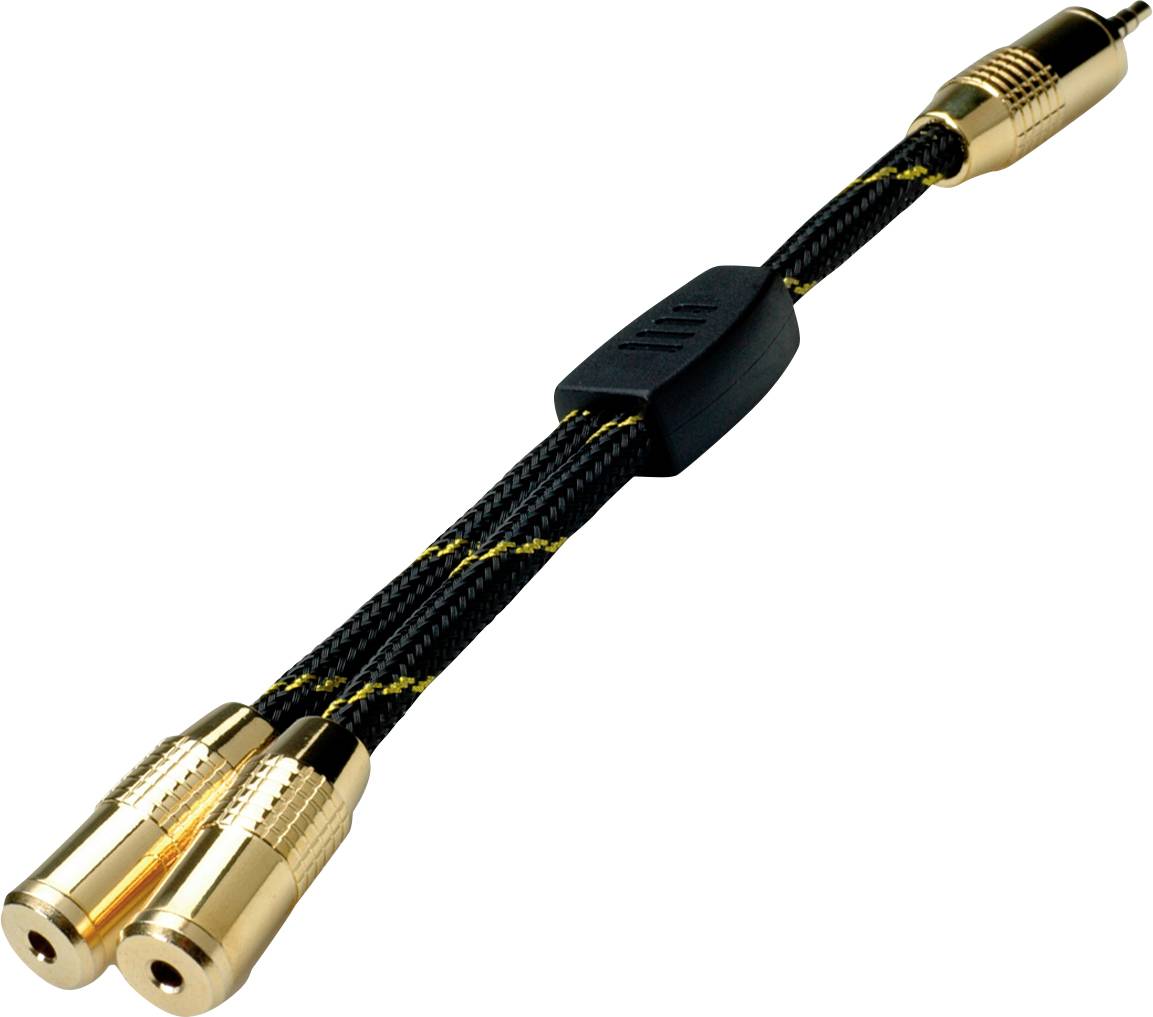 Roline 11.88.4213 Klinke Audio Adapterkabel [1x Klinkenstecker 3.5 mm - 2x Klinkenbuchse 3.5 mm] 0.15 m Schwarz/Gold