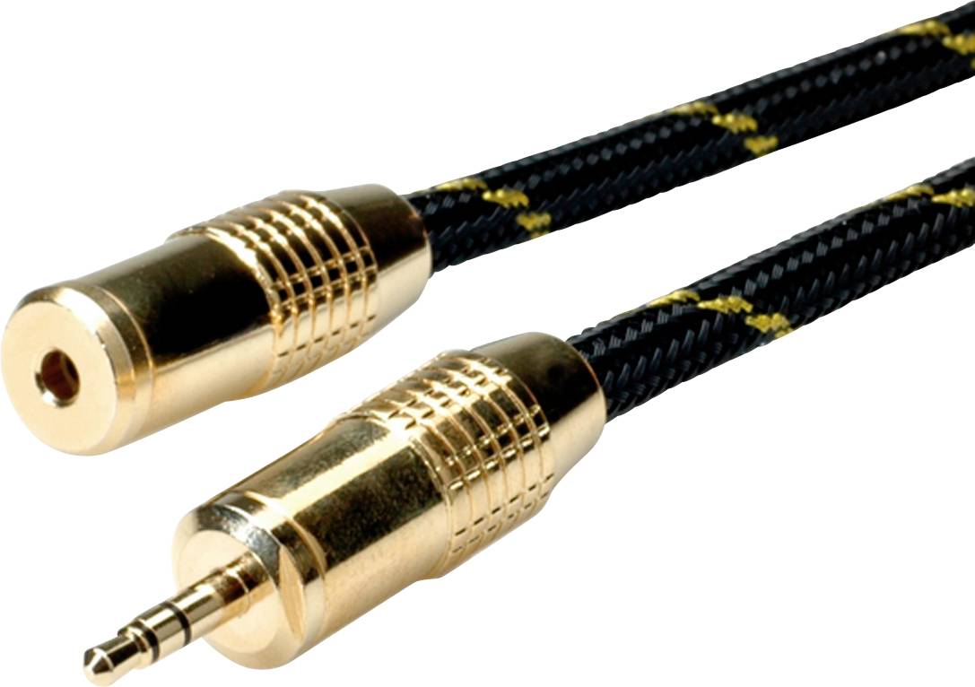 Roline 11.88.4759 Klinke Audio Verlängerungskabel [1x Klinkenstecker 3.5 mm - 1x Klinkenbuchse 3.5 mm] 10.00 m Schwarz/Gold Geschirmt