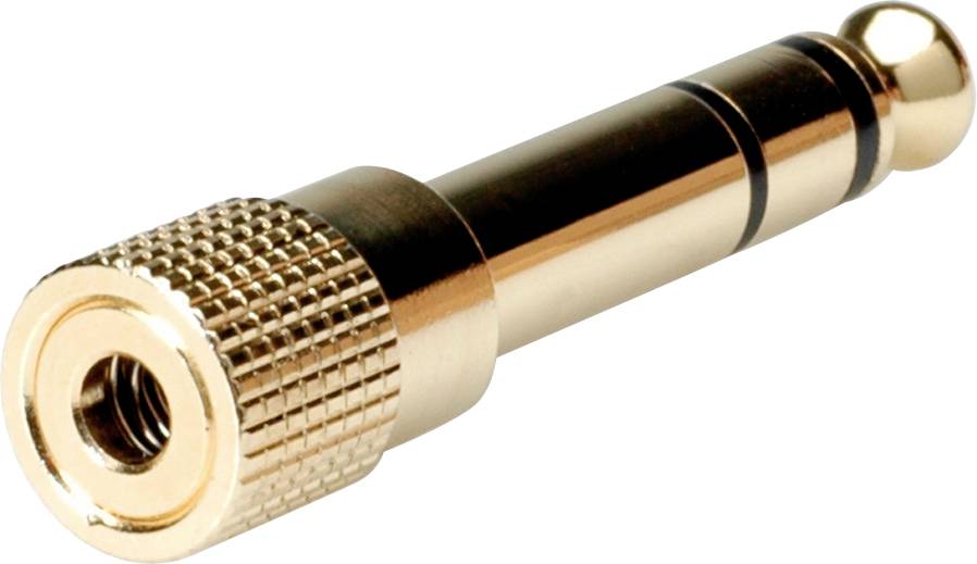 Goldener 6,35-mm-Steckeradapter mit geriffeltem Griff und schwarzer Isoliermarkierung für Audioverbindungen.