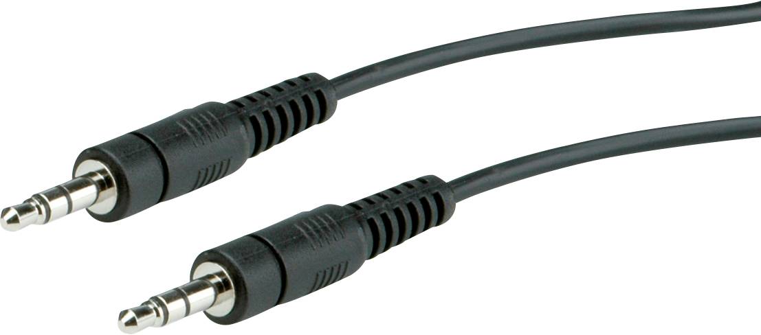 Zwei schwarze Audiokabel mit 3,5-mm-Klinkensteckern an beiden Enden.