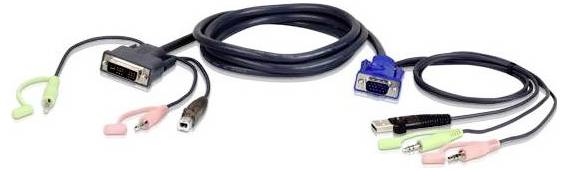 ATEN KVM Anschlusskabel [1x VGA-Stecker, USB 2.0 Stecker A, Klinkenstecker 3.5 mm - 1x USB 2.0 Buchse B, Klinkenstecker 3.5 mm, DVI-Stecker 18+5pol