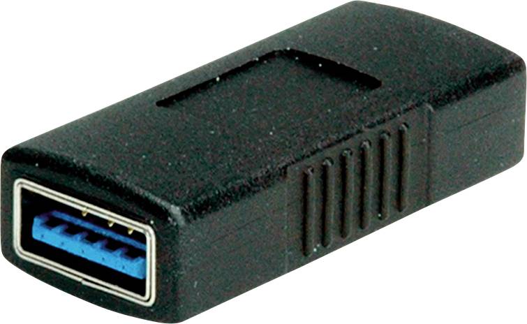 USB-Adapter, rechteckig, schwarz. Verbindet USB-A-Geräte, schnelle Datenübertragung durch blaue Innenseite, zeigt USB 3.0 an.