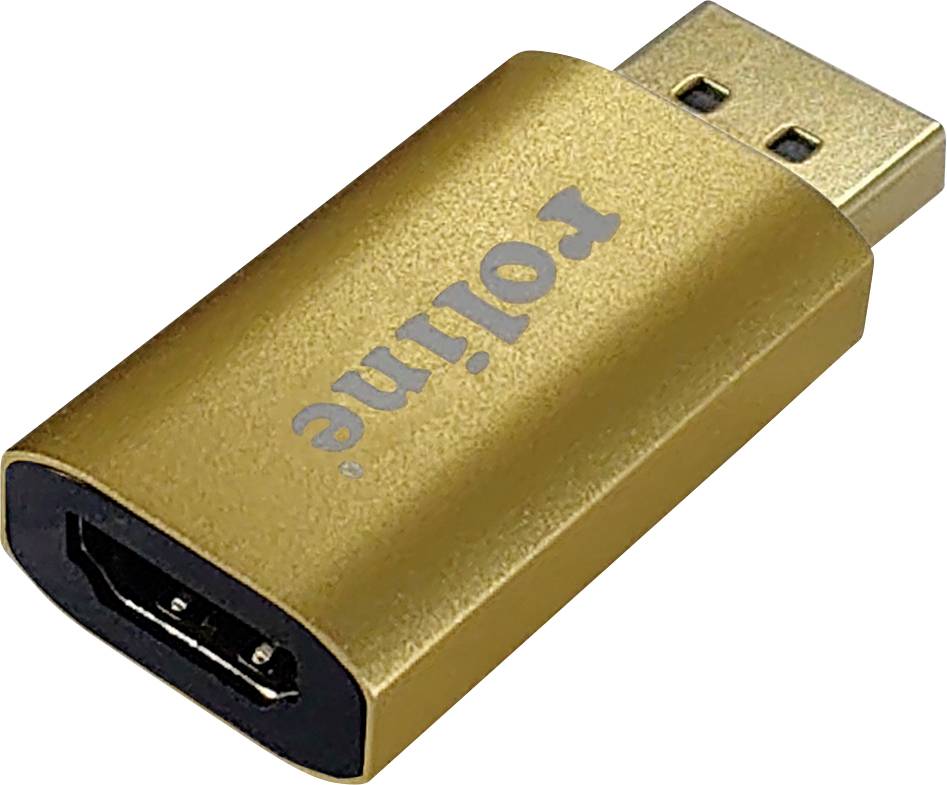 'Roline' gelber Displayport-zu-HDMI-Adapter, ein Adapter zum Anschluss von Geräten mit unterschiedlichen Anschlüssen.