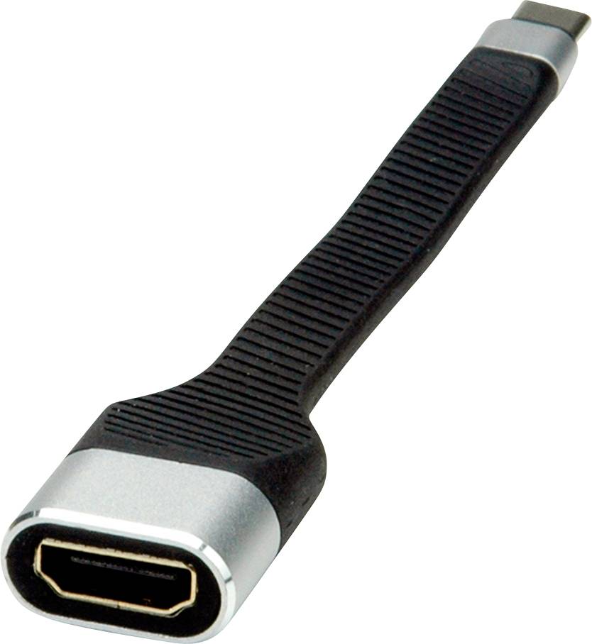 Ein Adapterkabel mit einem HDMI-Anschluss auf der einen Seite und einem USB-C-Anschluss auf der anderen Seite.