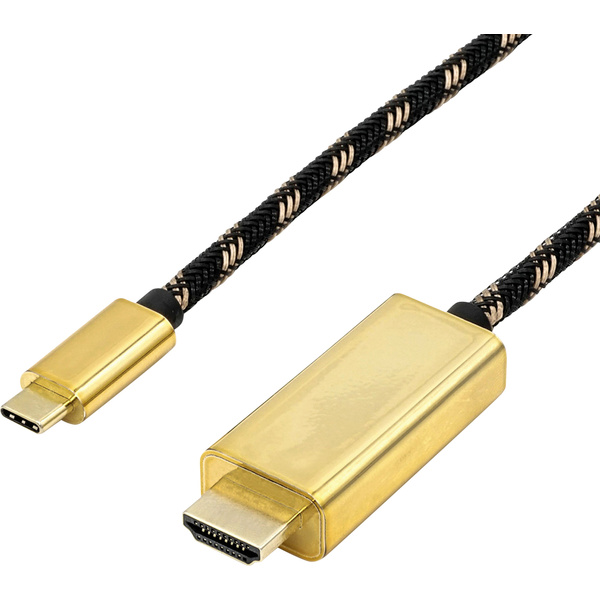 Roline USB-C® / HDMI Adapterkabel USB-C® Stecker, HDMI-A Stecker 1.00m Schwarz/Gold 11.04.5844 USB-C®-Displaykabel