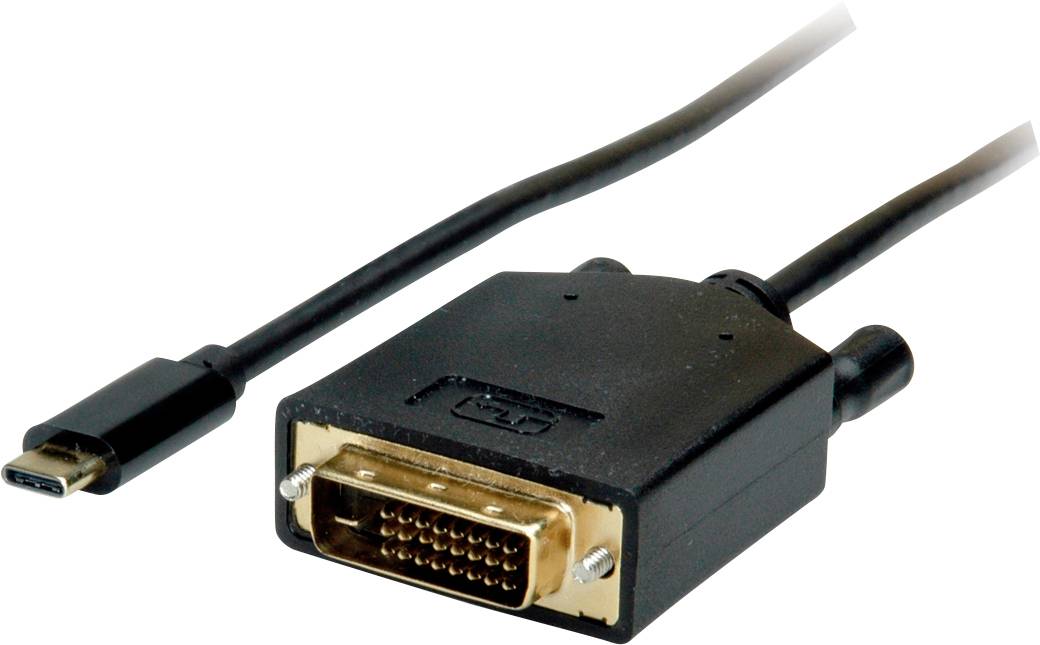 USB-C-zu-DVI-Adapterkabel mit schwarzem Kabel und Anschlüssen.