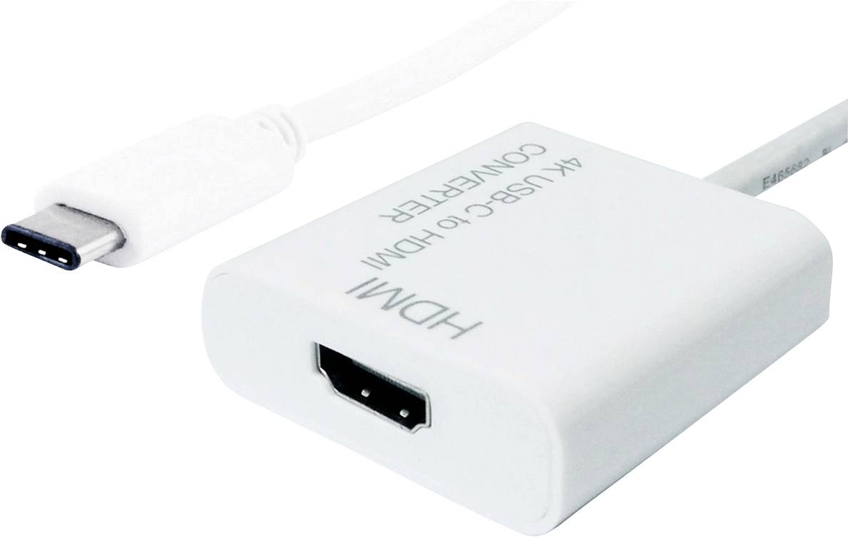 USB-C-zu-HDMI-Adapter, weiß, ermöglicht die Verbindung von USB-C-Geräten zu HDMI-Displays für die Video- und Audioausgabe.