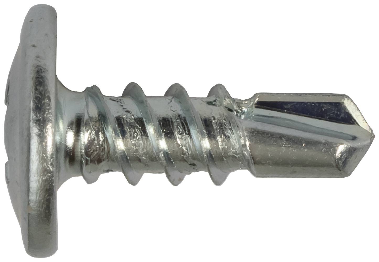 Eine Metallschraube mit flachem Kopf und spitzem Ende, geeignet für Metall- oder Holzbefestigungen.