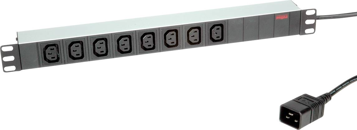 Leiste mit acht Steckplätzen und einem Kabel, geeignet für 19-Zoll-Racks.